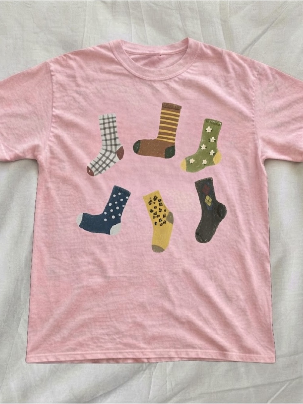 Gildan Pink Short Sleeve Tee with Colorful Socks Graphic
